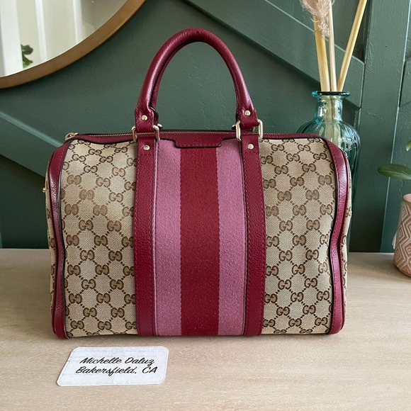 Gucci Handbags - Gucci Boston GG Supreme Canvas Raspberry Pink Bag